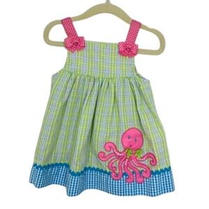 Emily Rose Baby Girls Gingham Plaid Octopus Dress Pink Green‎ Blue Zoo Adorable